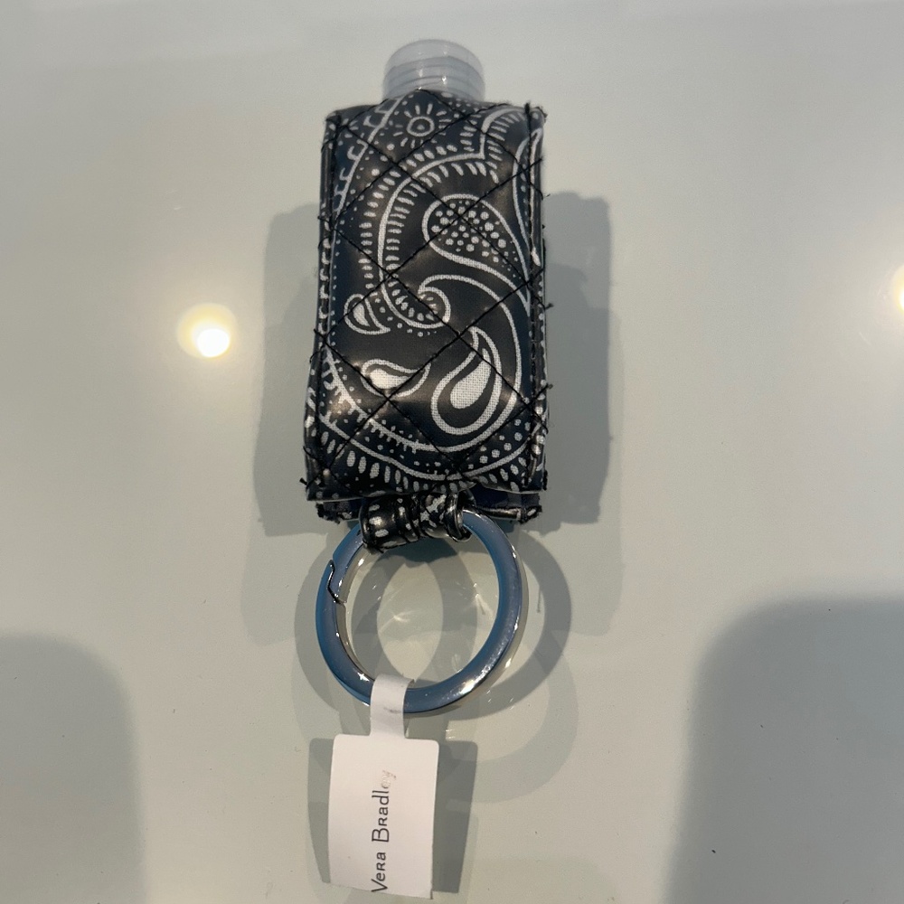 Clean NWT Vera Bradley Sanitizer Key Chain Black Paisley